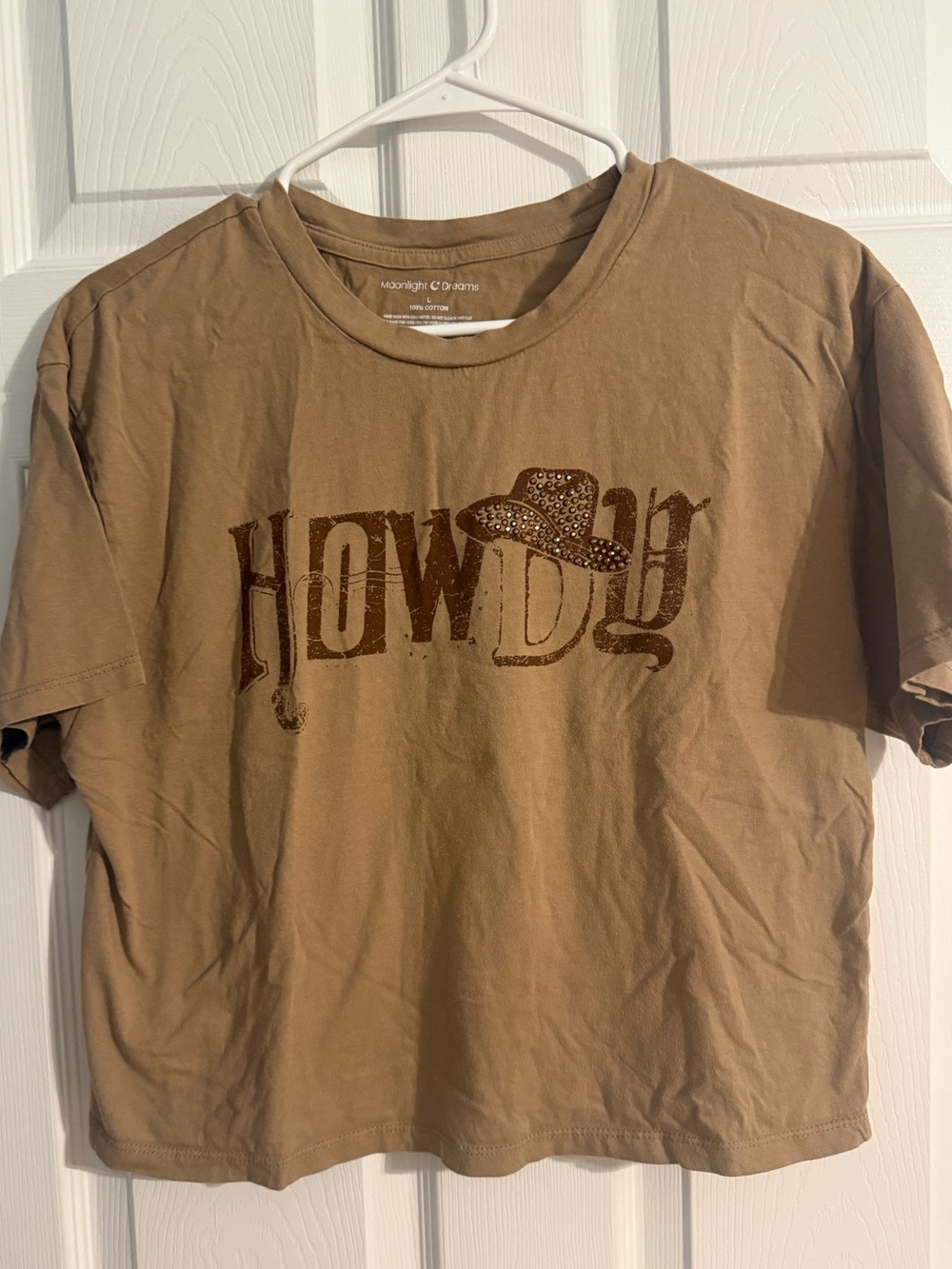 Moonlight Dreams Howdy Western Rhinestone Cowboy Tee‎ Brown Size L